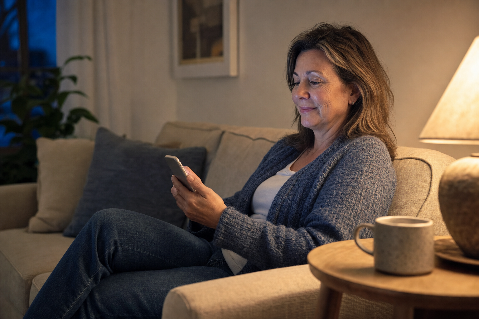 A daughter reading the visit note on her phone in the evening